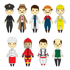 set icon of Profession with cute character.