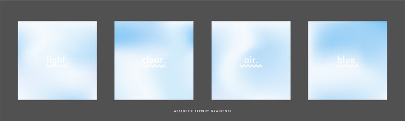 Abstract minimal square blue sky cover design. Aesthetic light blue clear sky gradient background. Set of 4 gradient templates for social media post, cover, banner, ads