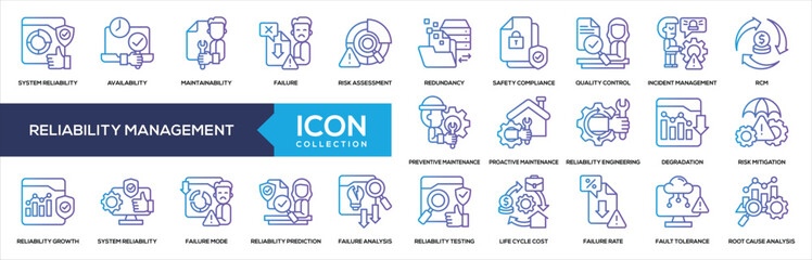 Reliability Management Line Gradient Icon Collection
