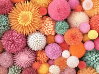 Texturas vibrantes de esferas y flores estilizadas