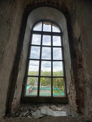 A window with a view of a park