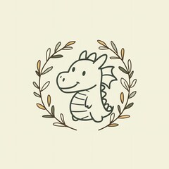 Adorable Baby Dragon in a Floral Wreath