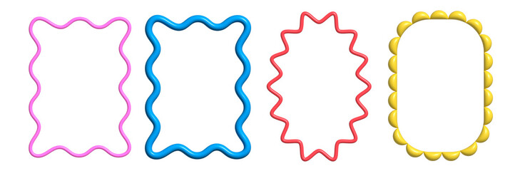 Scallop frames 3d. Abstract curve plastic border in vintage style. Charming design elements for greeting cards