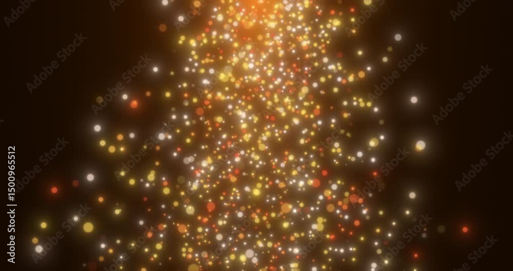 Poster falling golden sparkling particles on a black background. abstract animation.
