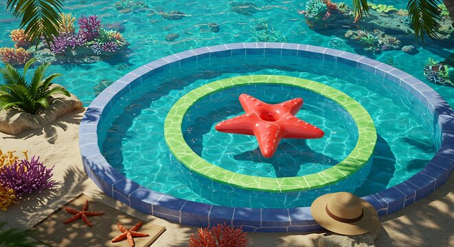 Idyllic Tropical Pool Scene with Starfish Float