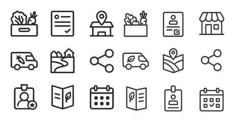 Grocery and delivery line icons set &ndash; outline, linear, food and logistics symbols
