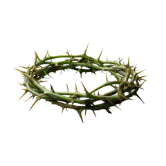 Crown of thorns with sharp spikes, representing sacrifice and religious significance, isolated on transparent background