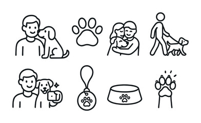 Naklejka premium Pet care and bonding concepts with dog and owner illustrations for design