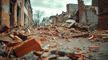 Destroyed City Background with Collapsed Buildings and Debris Representing Disaster Management Crisis Response and Urban Destruction for Emergency Services Recovery and Reconstruction