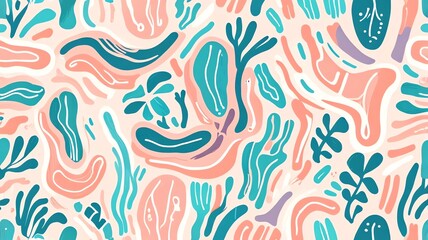 Abstract Teal and Peach Organic Shapes Pattern