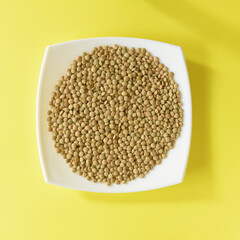 PLATO CON LENTEJAS (Lens Culinaris) SOBRE FONDO AMARILLO