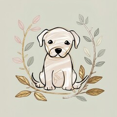 Obraz premium Adorable Puppy in a Floral Wreath