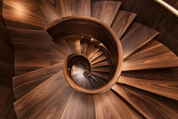 Spiral wooden stairs showcasing intricate craftsmanship and elegant design in a modern building