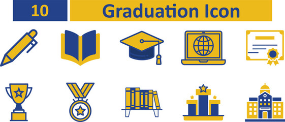 Education student graduation color icon set