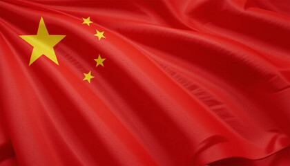 Chinese Flag  Red Fabric  National Symbol  Close up  Texture  Background  Wave  Silk  Chin