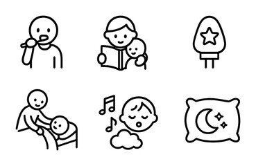 Bedtime routine for kids: brushing, reading, and sleep preparation icons