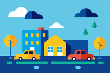 rainy morning school drop off scene with cars  