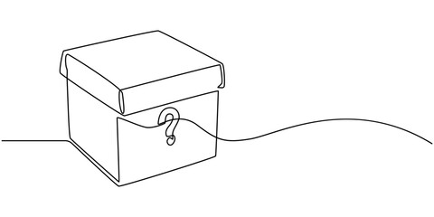 Open box one line continuous drawing. Carton delivery packaging box. Vector illustration, Cardboard box continuous one line drawing. Online shopping, fast delivery concept in simple linear style.