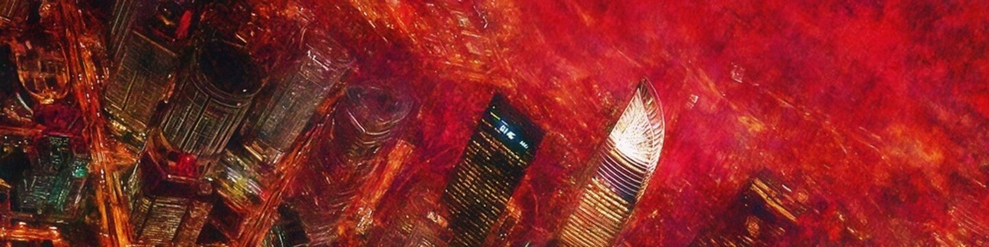 Abstracci&oacute;n urbana nocturna en rojo intenso