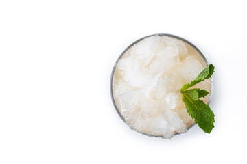 Classic Mint Julep Cocktail isolated on white background. Top view. Copy space