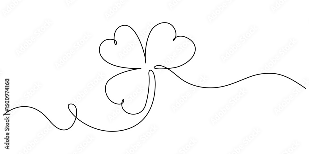 Fototapete happy st. patrick's day line drawing banner with shamrock with editable stroke banner, continuous li
