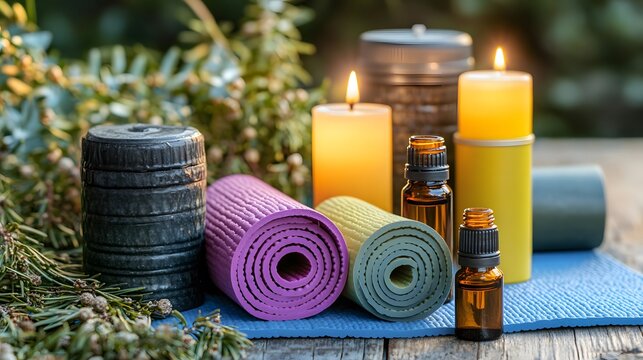 Serene Yoga Session, Candles, Essential Oils, and Mats