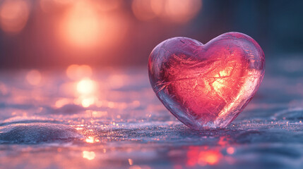 Frozen Heart inside an ice cube on a simple background