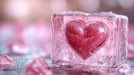 Frozen Heart inside an ice cube on a simple background