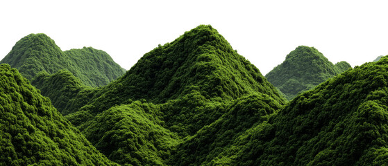 Lush Green Mountain Peaks Isolated on Transparent Background