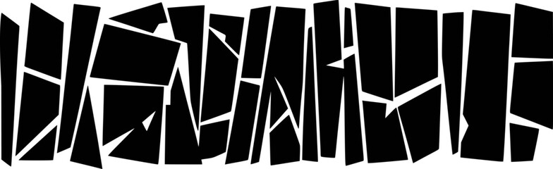 Abstract graphic design showing the word name created with geometric black shapes