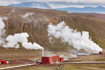 Bjamarflag geothermal plant area. Green energy. Myvatn. Icelandic landscape