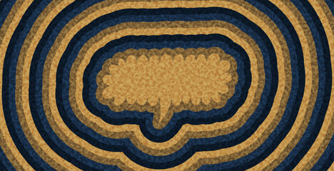 Brown speech bubble with layered ripple stripes in a dark blue and gold color scheme. Vector illustration.
