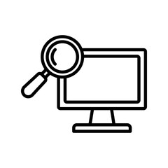 Computer monitor with magnifying glass icon. Vector illustration
