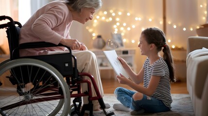 The Joy of a Little Girl Telling a Story to Her Grandmother.