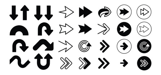 Black and white vector arrow icons set for web design