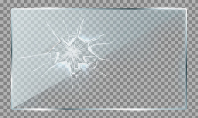 Realistic set of glass cracks isolated on transparent background. Vector illustration of broken window, monitor display, gadget screen, car windshield, gunshot effect. Accident design elements