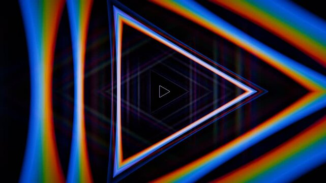 a black background with a triangle and a rainbow colored light