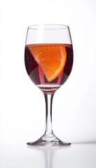 Elegant Kir Royale Cocktail With Orange Garnish, On A White Background With Reflection