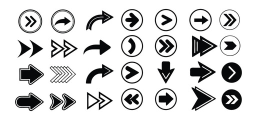 Black and white arrow icon set for web design and digital Marketing. 
