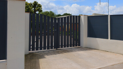 gate facade entrance car dark house door planks metal portal grey driveway entrance gates house...