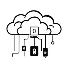 Cloud Computing, Computer cloud and Cloud Hosting related line icons. Cloud storage and Network Vector