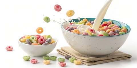 Colorful Cereal Rings in Milk Splash,Breakfast Cereal,Fruity Cereal