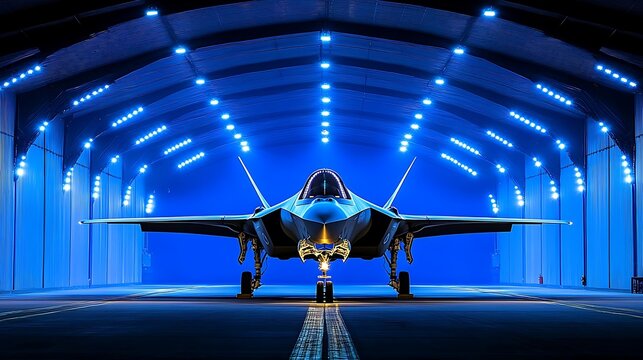 Fighter jet hangar night lighting