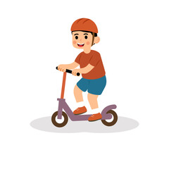Young boy riding a kick scooter with joy and energy vector illustration © Putra