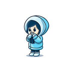 Cute Girl Wearing Thick Jacket Cartoon