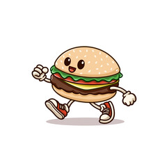 Cute Walking Burger Mascot Cartoon