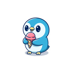 cute penguin holding ice cream cartoon