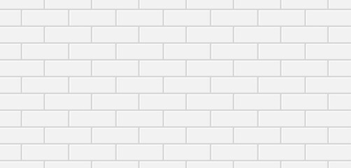 Fototapeta premium White Subway Tiles Wallpaper. Off-White Brick wall seamless pattern. Metro wall background vector texture.