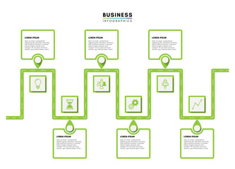 Business timeline infographic design template with 6 steps, vector illustration.