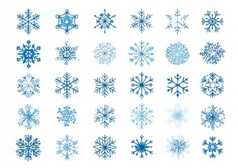 Collection of Blue Pixelated Snowflake Designs